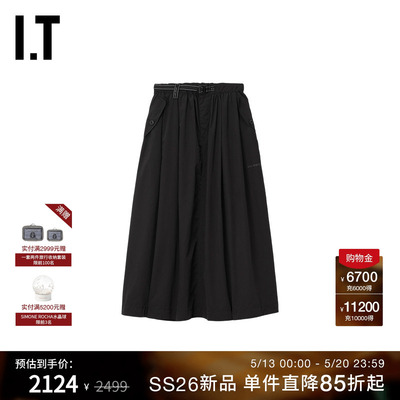 IT and wander女装半身裙长裙新款休闲户外风饰腰带A字裙982090MQ