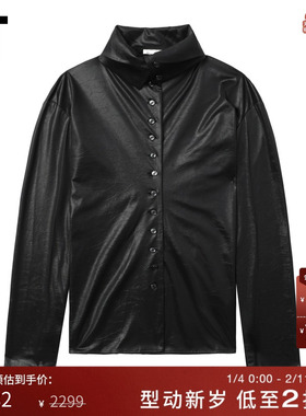 IT LOW CLASSIC女装皮革感长袖衬衫新款复古时髦合身上衣SH01BKXN