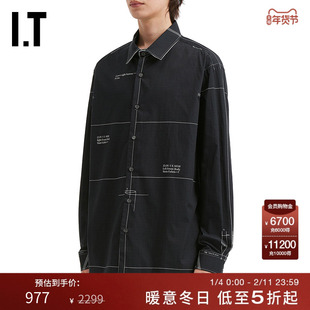 IT uniform experiment男装长袖衬衫新款时尚型男线条装饰衬衣