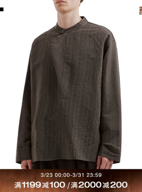 IT STUDIO NICHOLSON男装条纹衬衫新款复古文艺无领上衣SOLI90MQ