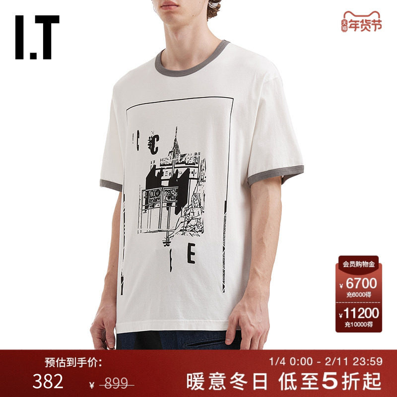 IT C.E男装圆领短袖T恤新款暗黑文艺感撞色包边宽松半袖S28T19MP,男装,T恤,淘宝优惠券,粉丝福利购,淘宝优惠卷