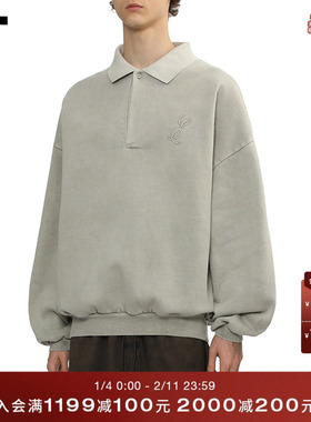 IT ESSENTIALS男装polo领卫衣新款复古街潮廓形做旧上衣9220W3MQ