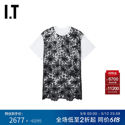 IT亮片刺绣花朵镂空短袖上衣