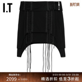 甜酷辣妹风袢带装 不规则半身裙新款 LANG女装 饰叠层短裙 HELMUT