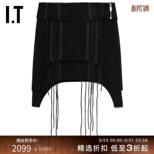 甜酷辣妹风袢带装 不规则半身裙新款 LANG女装 饰叠层短裙 HELMUT