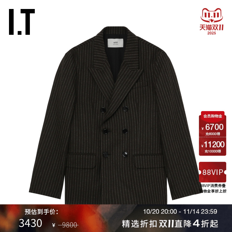 ITAMI毛呢条纹西装夹克