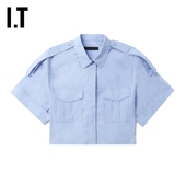 JUUN.J女装 酷感时尚 宽松半袖 衬衫 新款 工装 风短上衣464W52XM