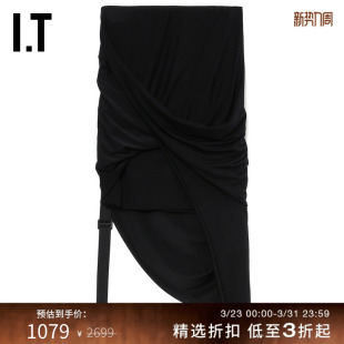 性感时髦纯色褶饰修身 不规则半身裙新款 LANG女装 半裙 HELMUT