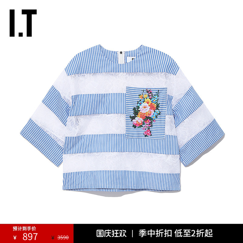 女装短袖上衣时尚复古短款条纹