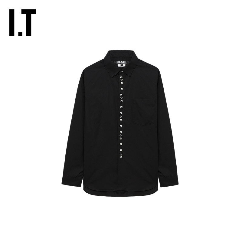 IT CDG COMME des GARCONS HOMME BLACK情侣铆钉缀饰纯色长袖衬衫
