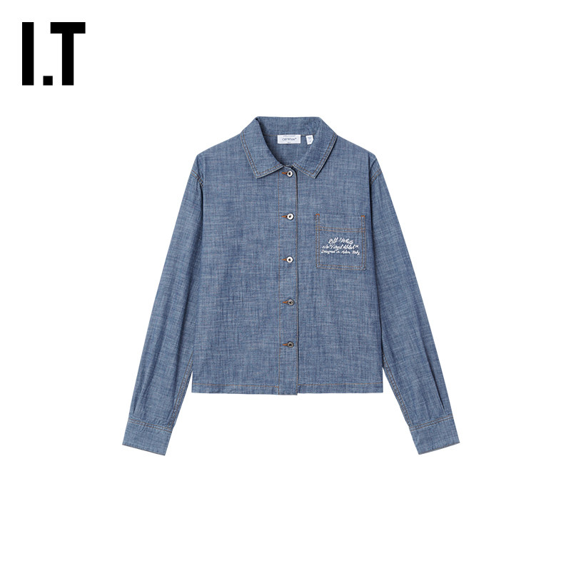 OFF-WHITE™女装新款牛仔衬衫率性时尚水洗翻领上衣D011X1WQ