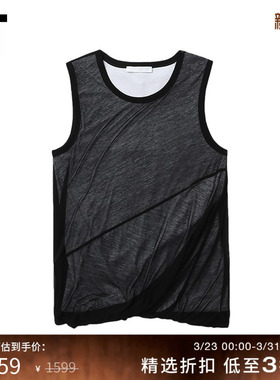 IT HELMUT LANG女装宽松圆领背心新款微透叠层拼接上衣2H1514XM