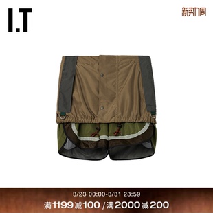 kolor男装 户外解构感叠层拼接直筒裤 休闲裤 新款 P11108MQ 短裤