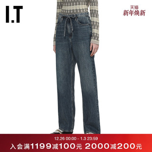 bone女装 宽松牛仔裤 长裤 系带水洗直筒裤 新款 DEH1RDXQ rag