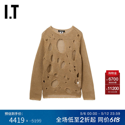 IT破坏感破洞圆领针织衫