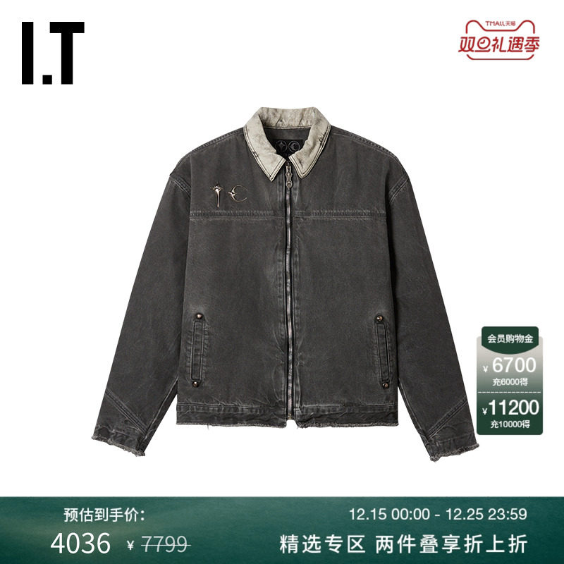 ITTHUGCLUB翻领拉链牛仔夹克