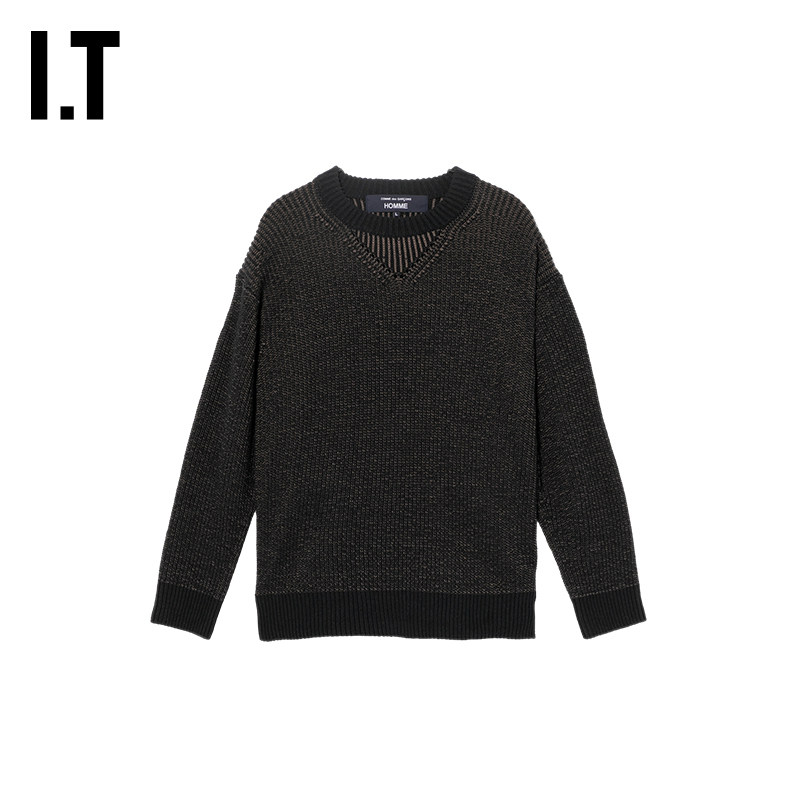 IT CDG COMME des GARCONS HOMME男装圆领针织衫杂色毛衣复古质感