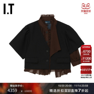 夹克新款 短袖 短款 时髦解构感叠层拼接短外套G02101XO kolor女装