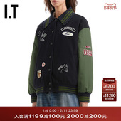 拼色拼接按扣外套S26037XQ 复古美式 SEA女装 翻领棒球夹克新款