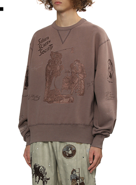 IT samuel zelig男装宽松圆领卫衣新款文艺复古风图案线绣套头衫