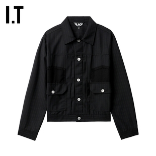 IT CDG COMME des GARCONS HOMME BLACK情侣合身条纹夹克工装外套