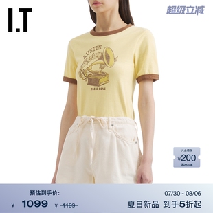rag bone女装 青春复古撞色包边内搭印花上衣 合身短袖 T恤新款