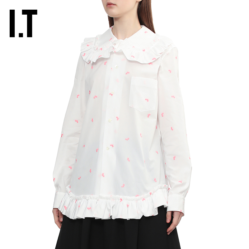 IT CDG COMME des GARCONS GIRL女装花边领长袖衬衫甜美复古风
