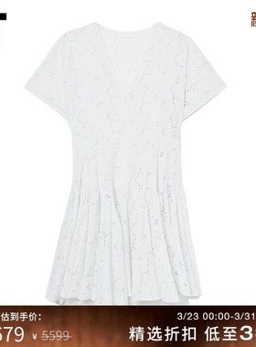 IT Merlette女装V领连衣裙新品优雅法式含内搭镂空刺绣短裙5E36EY