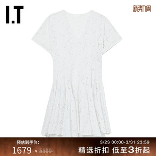 优雅法式 V领连衣裙新品 含内搭镂空刺绣短裙5E36EY Merlette女装