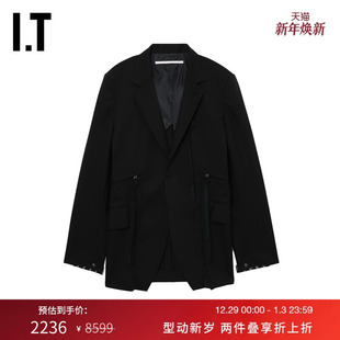 时尚 夹克新款 纯色西装 型男长飘带拉链西服外套0138MM Tamme男装