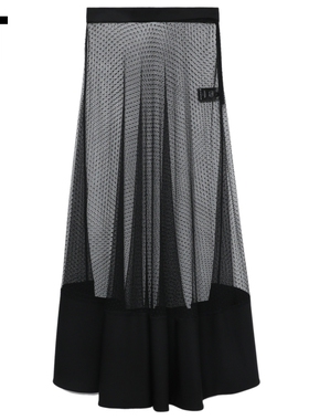 IT ALAINPAUL女装半身裙长裙新款时髦优雅拼接透视纱裙A字裙0707X