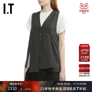 马甲新款 不对称西装 设计感开叉剪裁直排扣背心 日本ENFÖLD女装