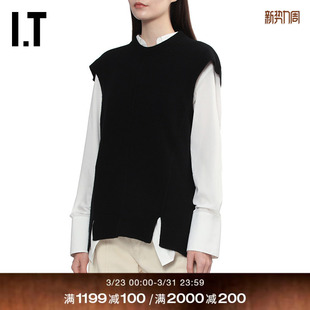 时尚 圆领针织背心新款 LANG女装 气质开叉毛背心703001XQ HELMUT