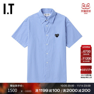 COMME des GARCONS川久保玲情侣款 衬衫 PLAY 翻领条纹短袖 CDG