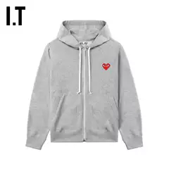 It Cdg Play Comme Des Garcons Rei Kawakubo Couple's Style Hooded Zip-Up Sweatshirt Outerwear