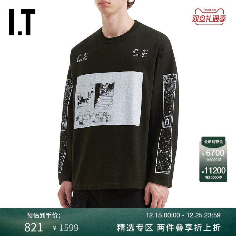 ITC.E圆领长袖T恤暗黑未来感