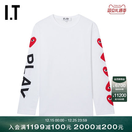 IT CDG PLAY COMME des GARCONS川久保玲情侣爱心徽标印花长袖T恤