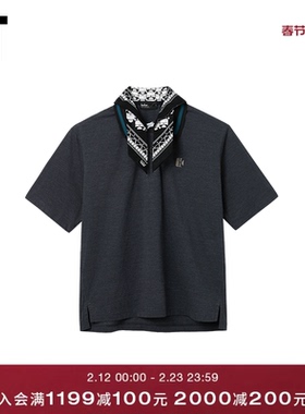 IT kolor男装短袖polo衫新款时尚日系领巾拼接缀饰上衣T03202MQ