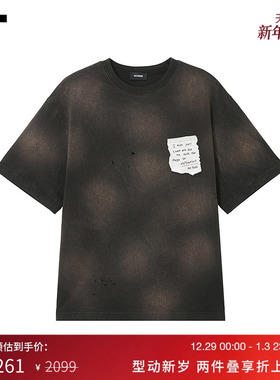 IT We11Done女装做旧短袖T恤新款随性街潮破洞圆领半袖750UBKXP