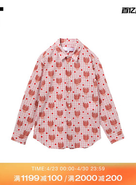 IT CDG tricot COMME des GARCONS女装满幅图案装饰格纹长袖衬衫