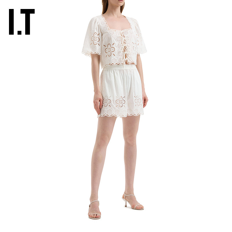 IT SEA女装松紧腰短裤新款优雅气质图案刺绣镂空装饰休闲裤26706X,女装/女士精品,短裤,淘宝优惠券,粉丝福利购,淘宝优惠卷