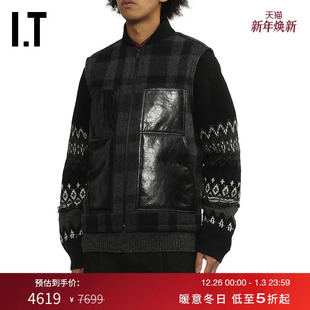 格纹毛呢马甲新款 WATANABE男装 复古潮酷皮质拼接外搭 JUNYA