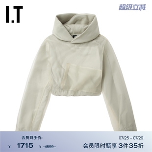 We11Done女装 个性 露脐连帽卫衣新款 117WBG 时尚 薄纱叠层连帽衫