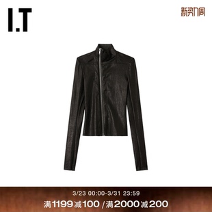 拉链皮衣新款 修身 Owens女装 斜拉链立领皮夹克6701LS0Q Rick