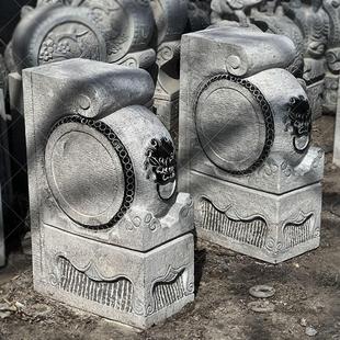 石雕门墩一对抱鼓石青石别墅家门口摆件庭院大门狮子头石鼓石墩子