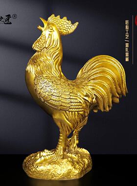 纯黄铜公鸡摆件生肖鸡王元宝雄鸡中式工艺品客厅桌面金鸡报晓装饰