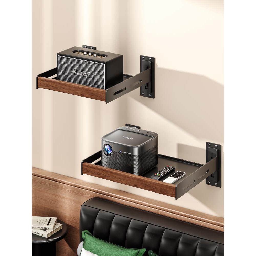 覆古投影仪壁挂支架免打孔靠墙上床头家用卧室沙发实木托盘放置台