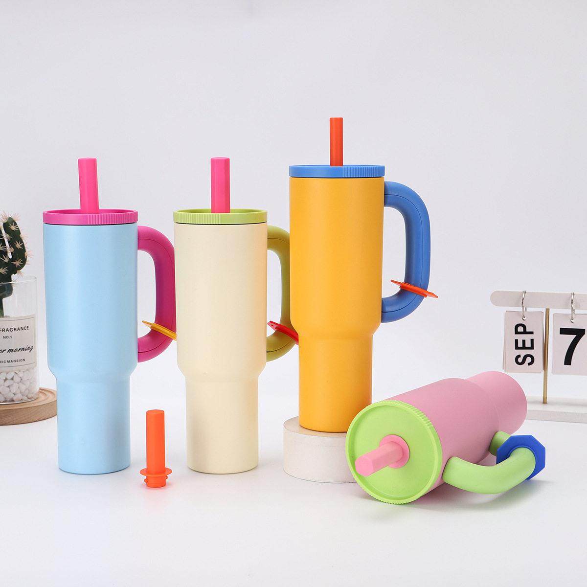 跨界304不锈钢手柄汽车杯双层真空大容量保温杯马卡龙彩色冰杯