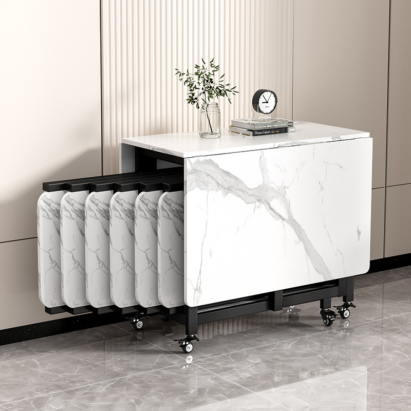 折叠餐桌家用小户型饭桌移动岩板桌子简易吃饭桌椅长方形可折叠桌