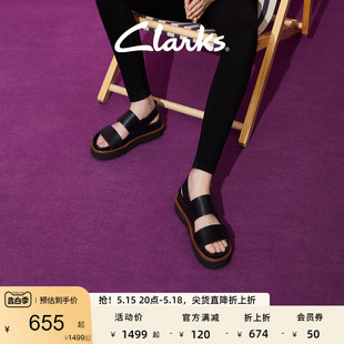 复古一字带厚底松糕鞋 Clarks其乐女鞋 夏季 圆头简约沙滩鞋 凉鞋 女